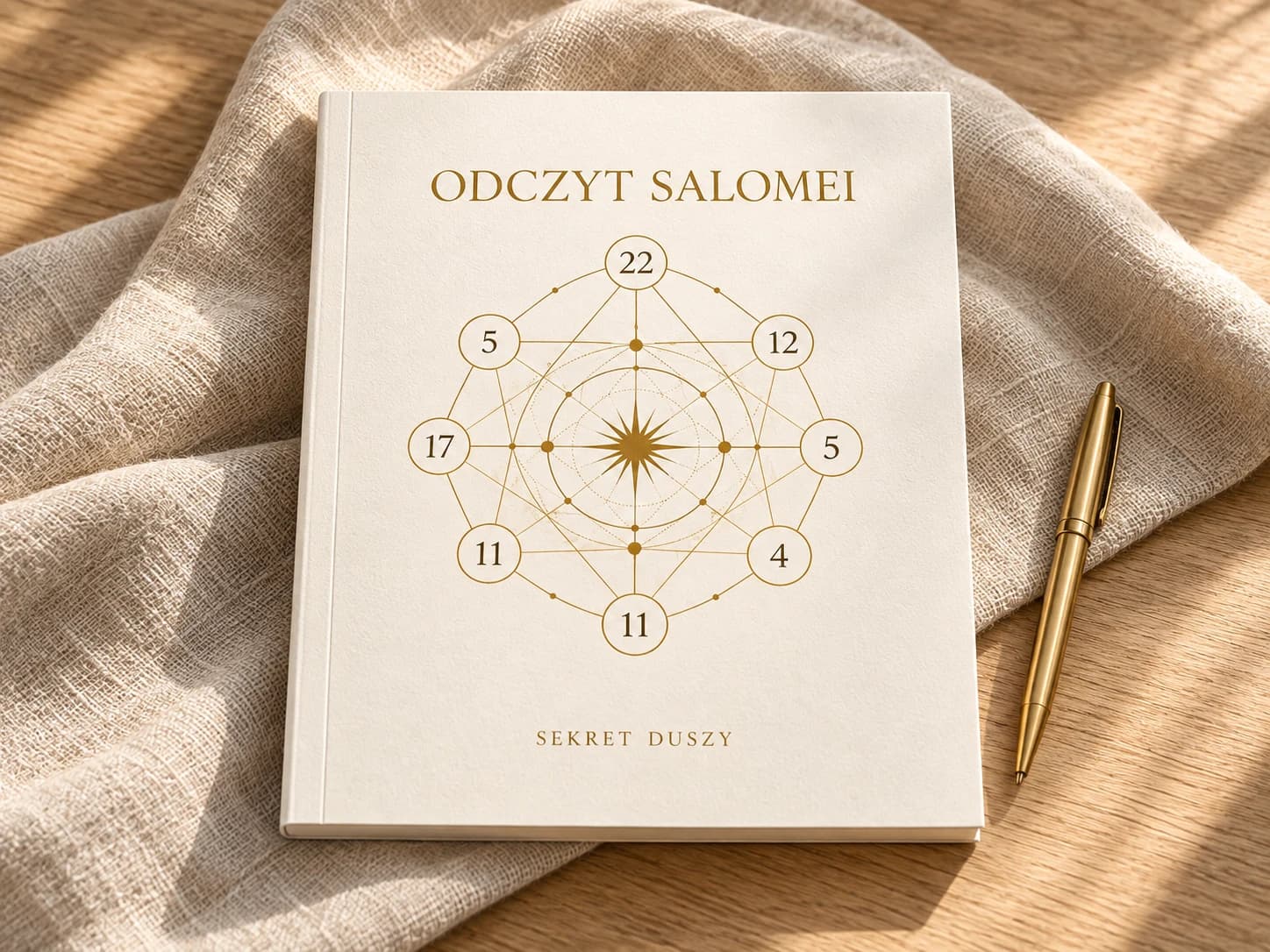 Raport Odczyt Salomei na kremowym papierze, z delikatnym złotym diagramem